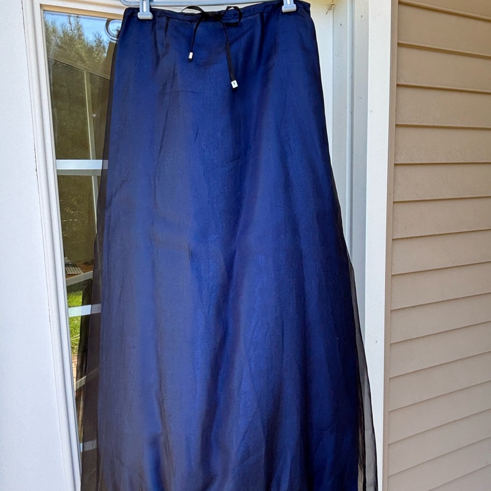 Yansi Fugel Deep Blue 100% Silk A-Line Skirt